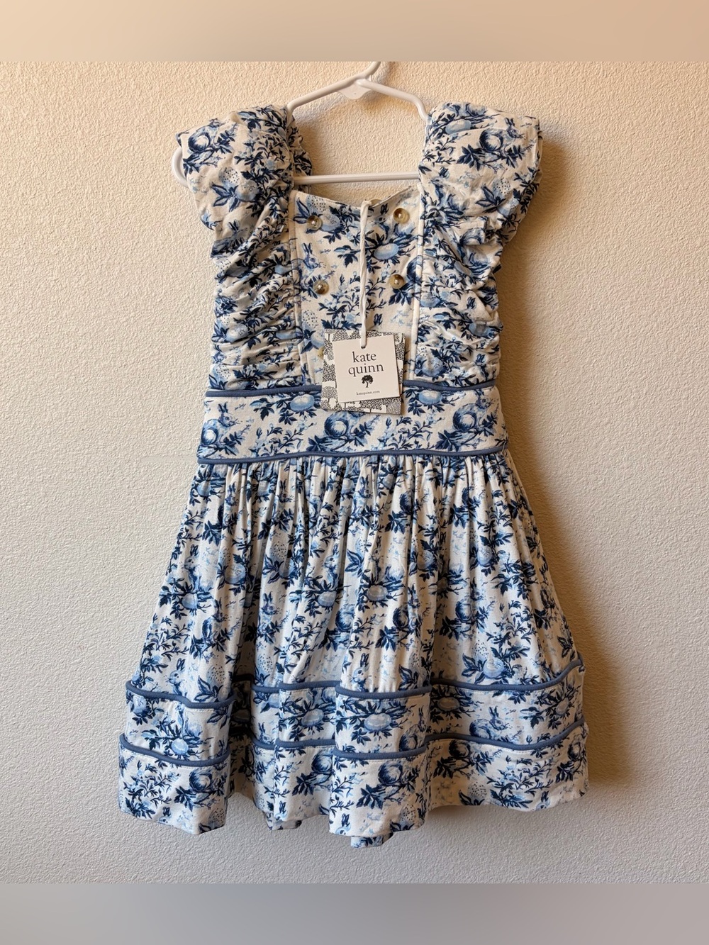 Kate Quinn 3T Blue and White Floral Ruffle Wonderland Dress